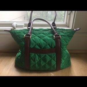 Talbots Green Quilted Handbag with brown leather